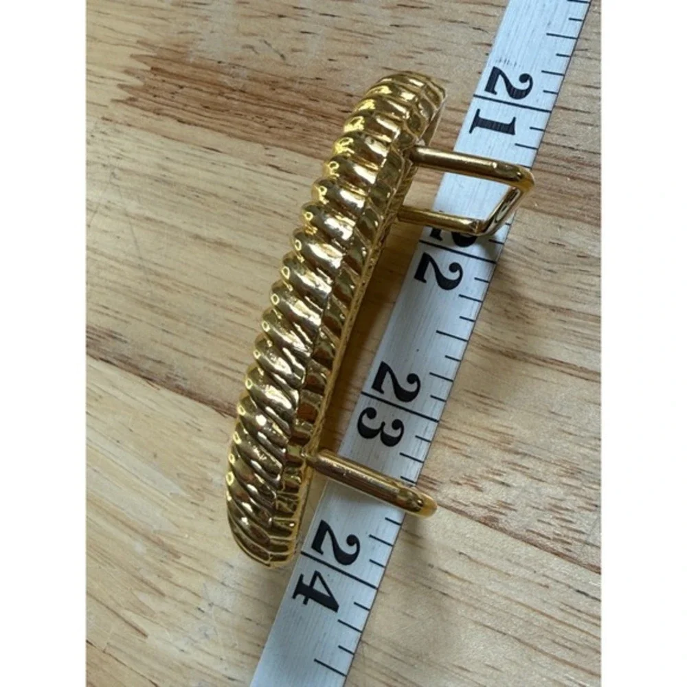 Terry Stack Cord Belt Buckle Gold Oval Ribbed Textured Vintage‎ 1996